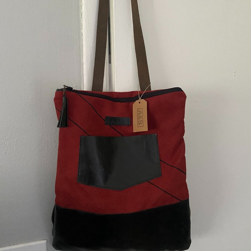 NEW Arts & Science Convertible Tote Red Canvas Tassel Backpack Zip Leather A&S